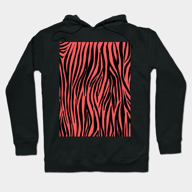 Zebra Stripes Print in z black and Coral Orange Hoodie by OneThreeSix